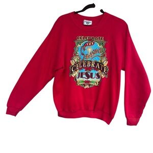 Vintage Lee Sweatshirt Large L Red Christmas Crewneck 90s USA Celebrate Jesus